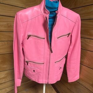 Black Rivet Pink Leather Moto Jacket with Zip Pockets